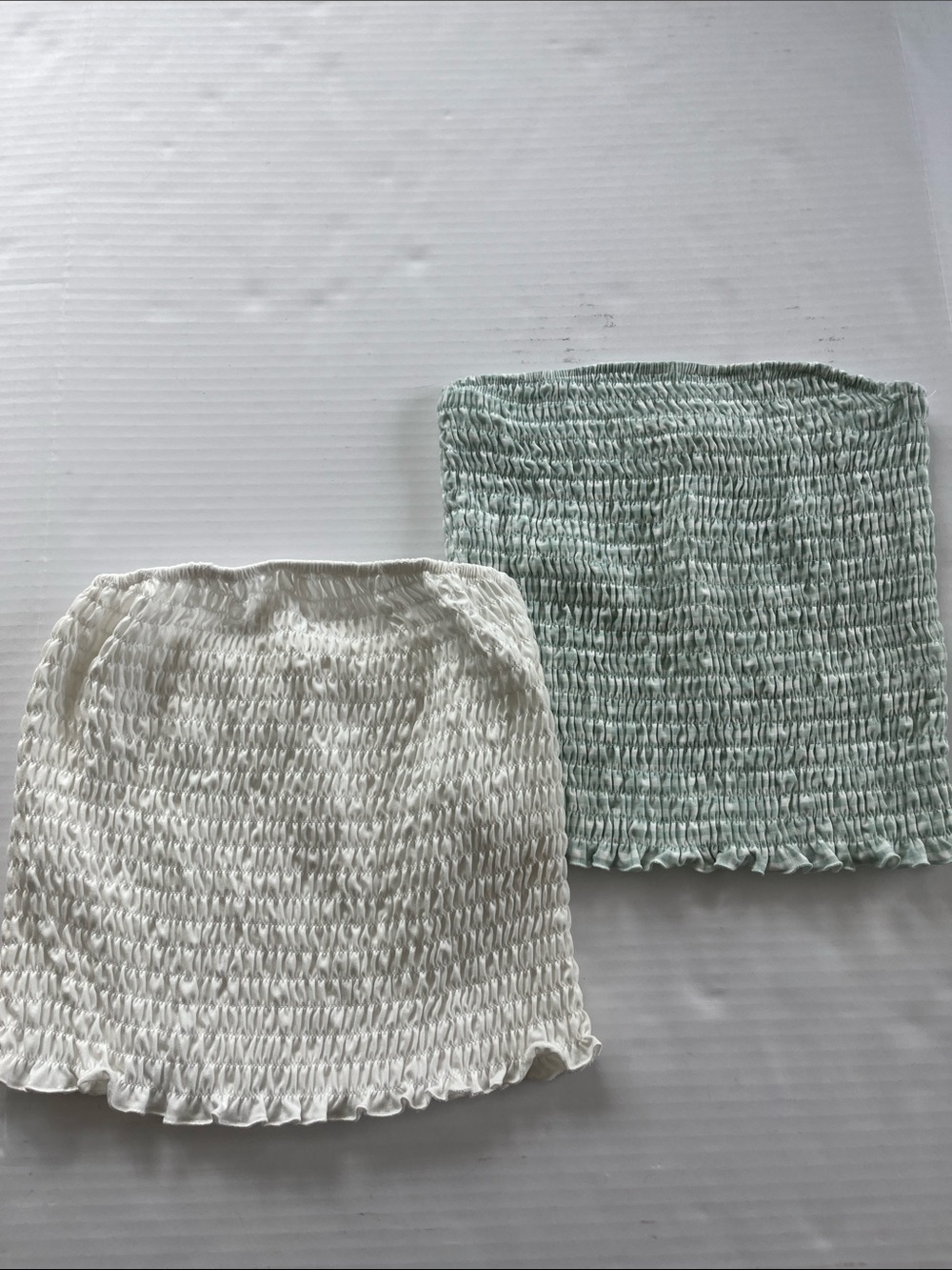 Smocked Tube Crop Top — White & Light Mint